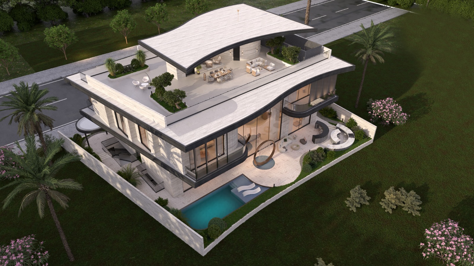 3D render of CD7 Pearl Villa at Jumeirah showcasing contemporary luxury architecture.
