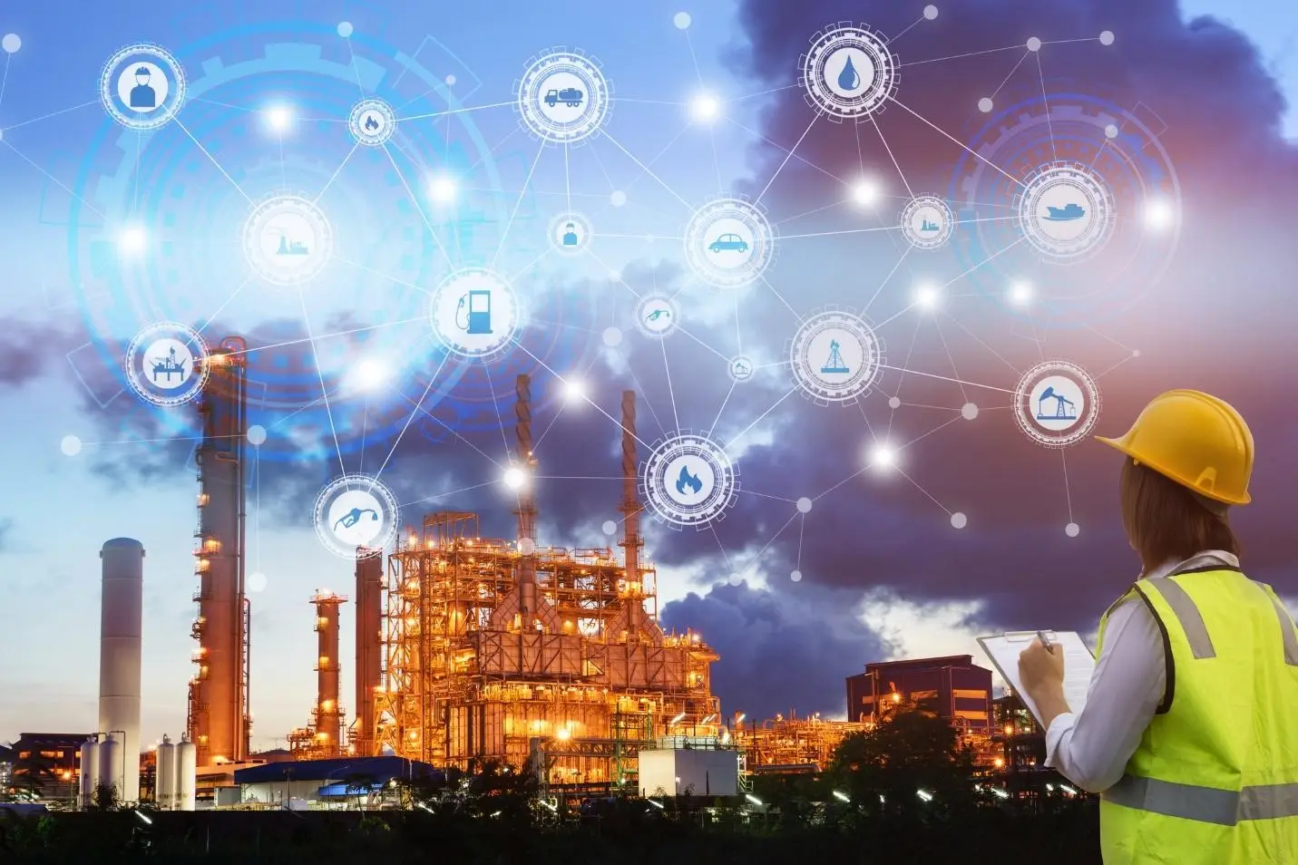 Modern oil and gas facility with advanced technological systems
