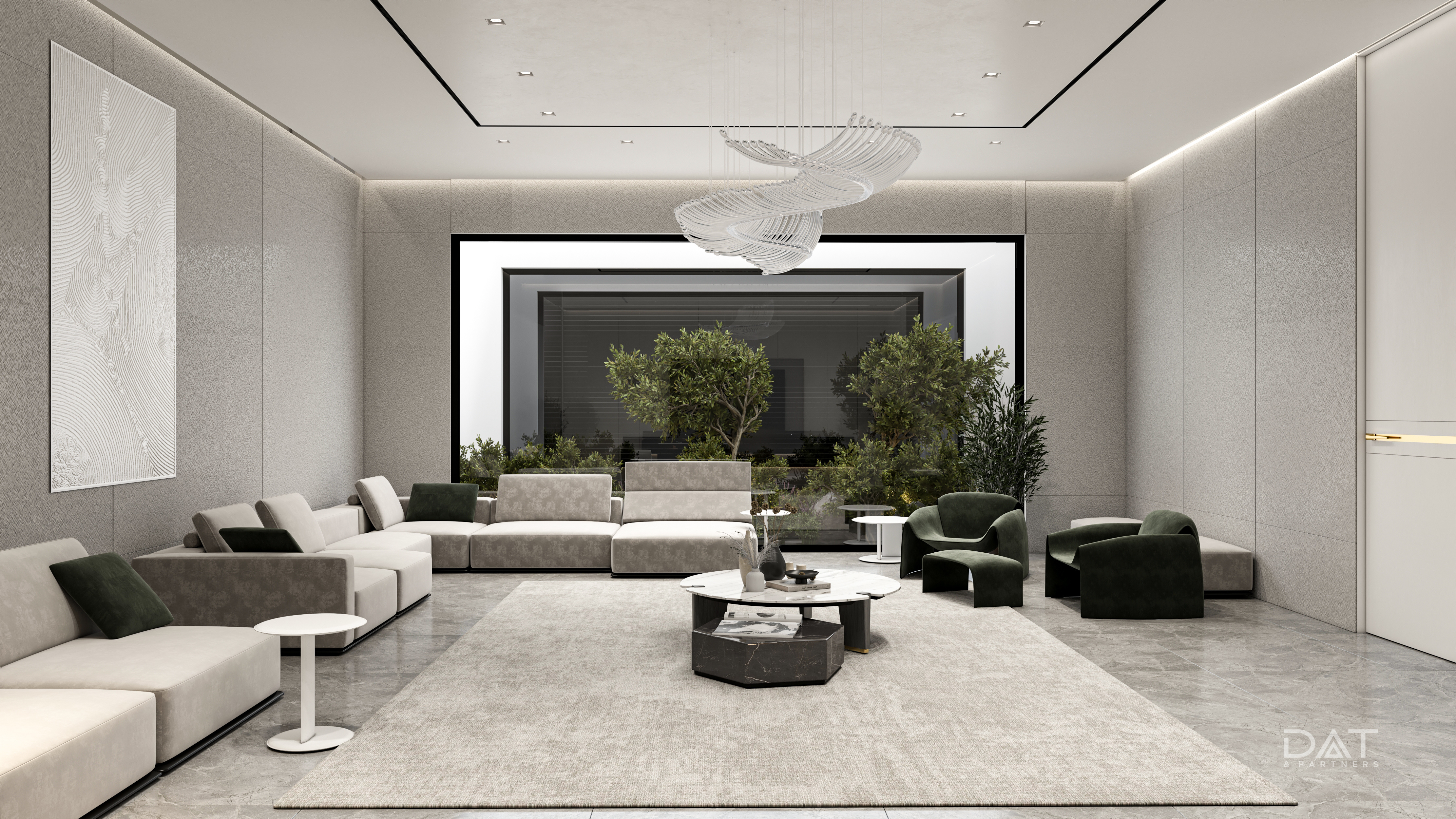 Interior designers arranging modern furniture and decor to create stylish interiors.