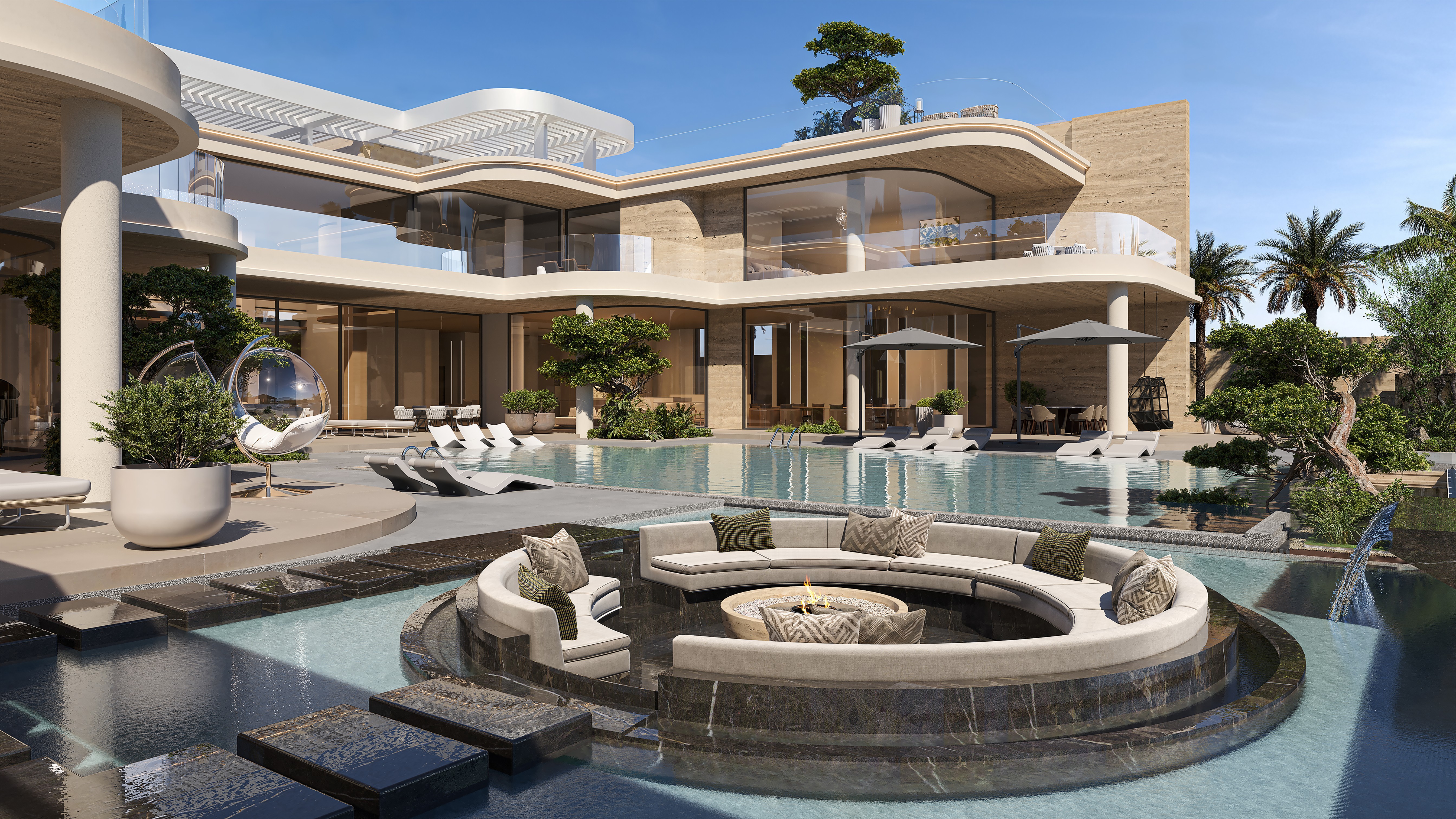 Architects reviewing luxury villa design.