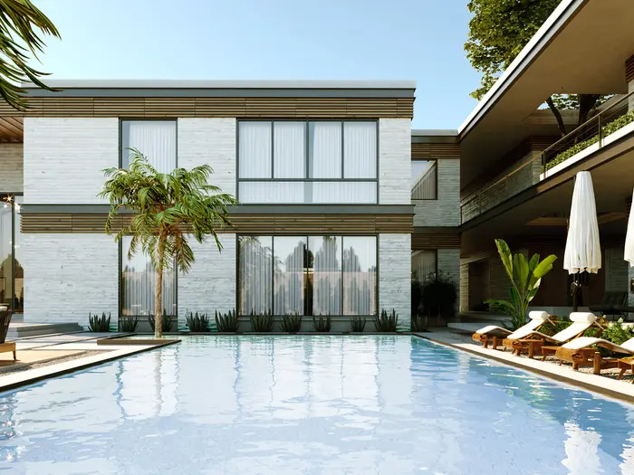 Architects creating 3D models and plans for sleek modern villas in Dubai.