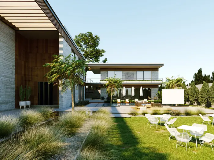 Architects creating 3D models and plans for sleek modern villas in Dubai.