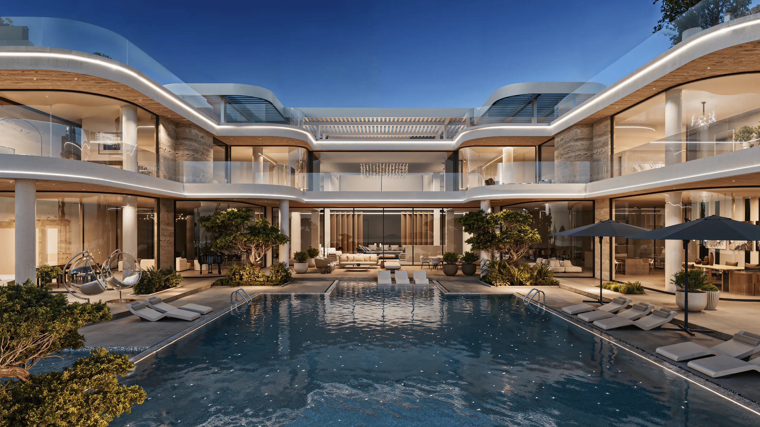 3D render of Mansion Arete - M10 at District One showcasing contemporary luxury architecture.