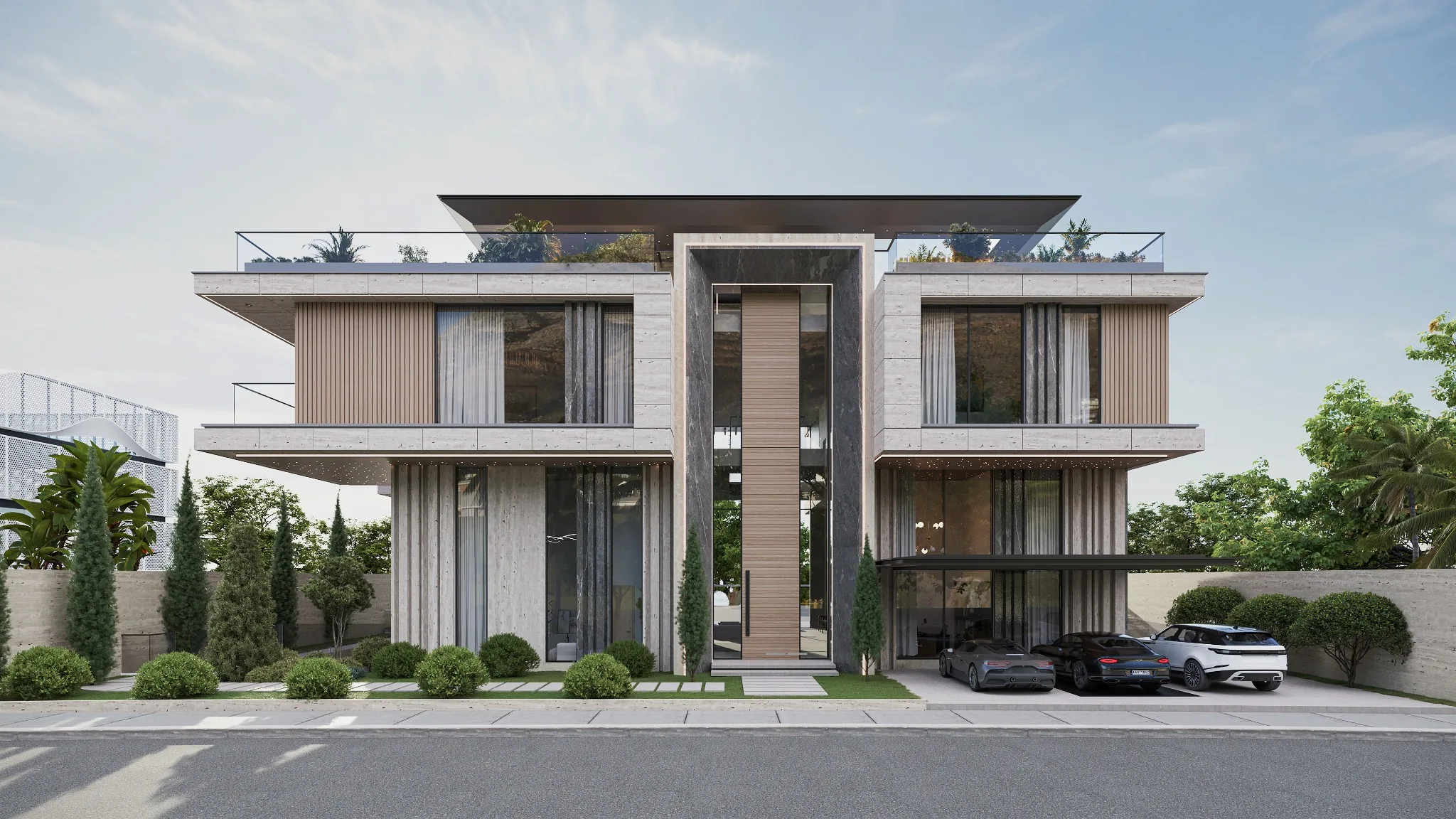 3D render of GV1 Pearl Villa at Jumeirah showcasing contemporary luxury architecture.