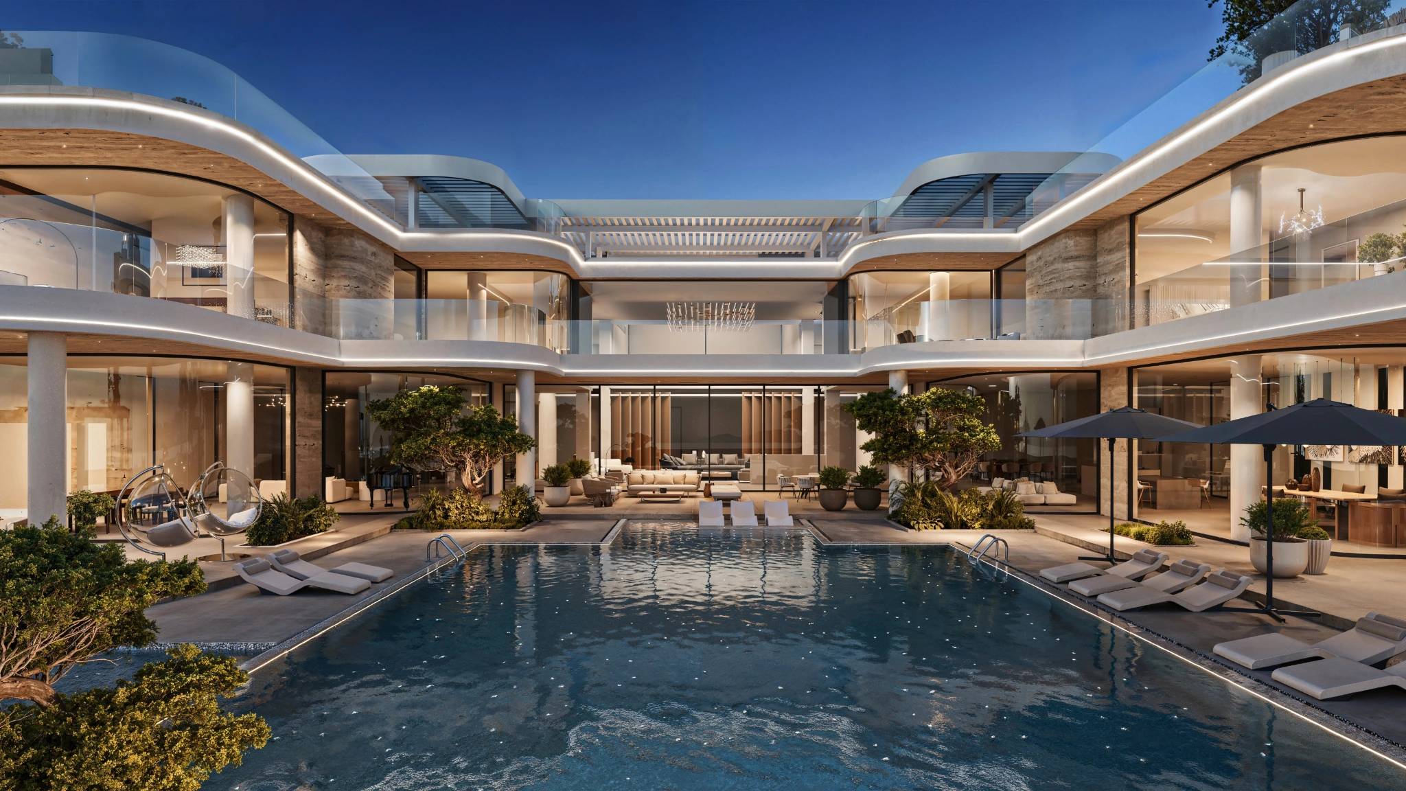 Architects reviewing luxury villa design.